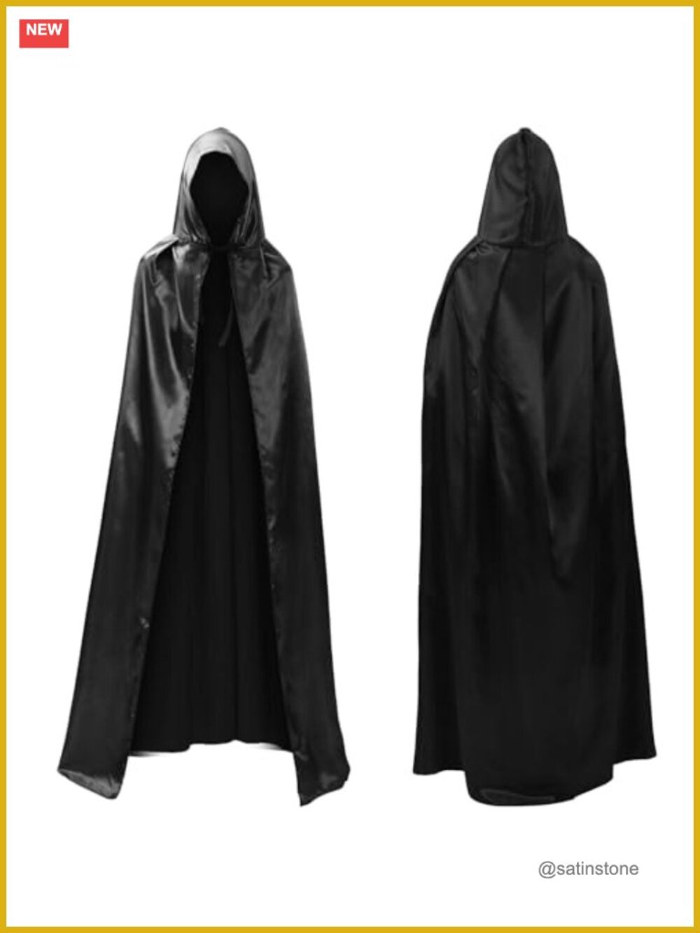 Unisex Hooded Cloak Full-Length Satin Cape Robe Halloween Cosplay